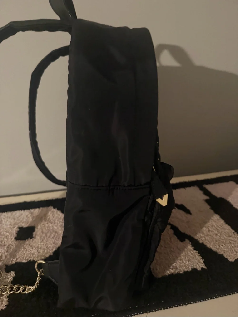 Victoria's Secret Black Quilted Backpack with Gold Accents